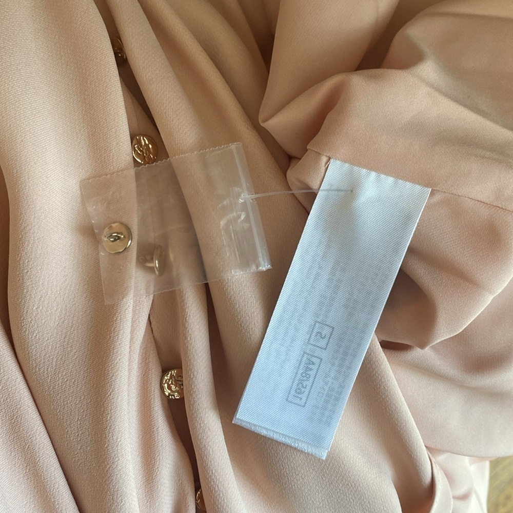 KEEPSAKE Kinship Blush Pink V Neck Gold Button Flare Sleeve Midi Dress Size 4 - Picture 14 of 16